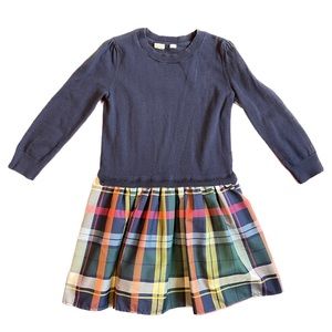 Gap girls winter dress. Navy with plaid skirt. Size S (6-7).